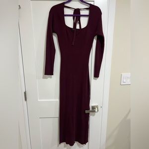 Burgundy body con maternity dress with slit